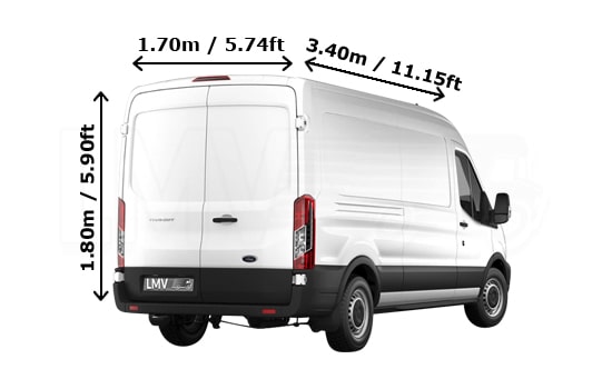 Large Van for removals in London - Back View Dimension